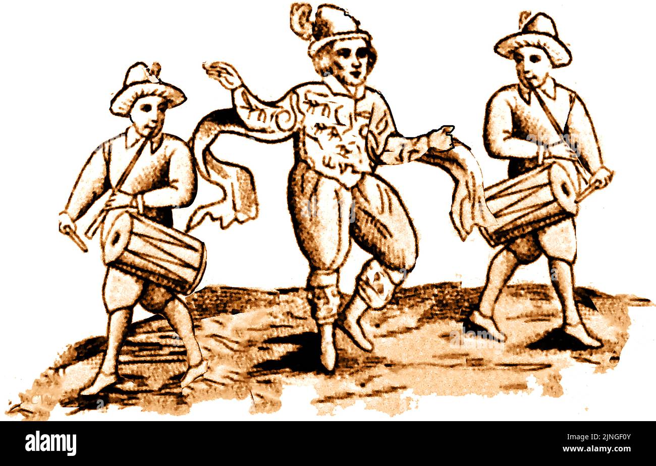 William Kempe ( aka will Kemp circa1560 à vers 1603) qui Morris dansait de Londres à Norwich . Kempe était un comédien anglais et danseur qui est mieux connu pour être un joueur original dans les premiers drames par William Shakespeare au Globe Theatre. Kempe était l'un des hommes de Lord Strange en 1592 et est également associé aux hommes de Lord Chamberlain et aux hommes de Leicester à Leicester House Banque D'Images