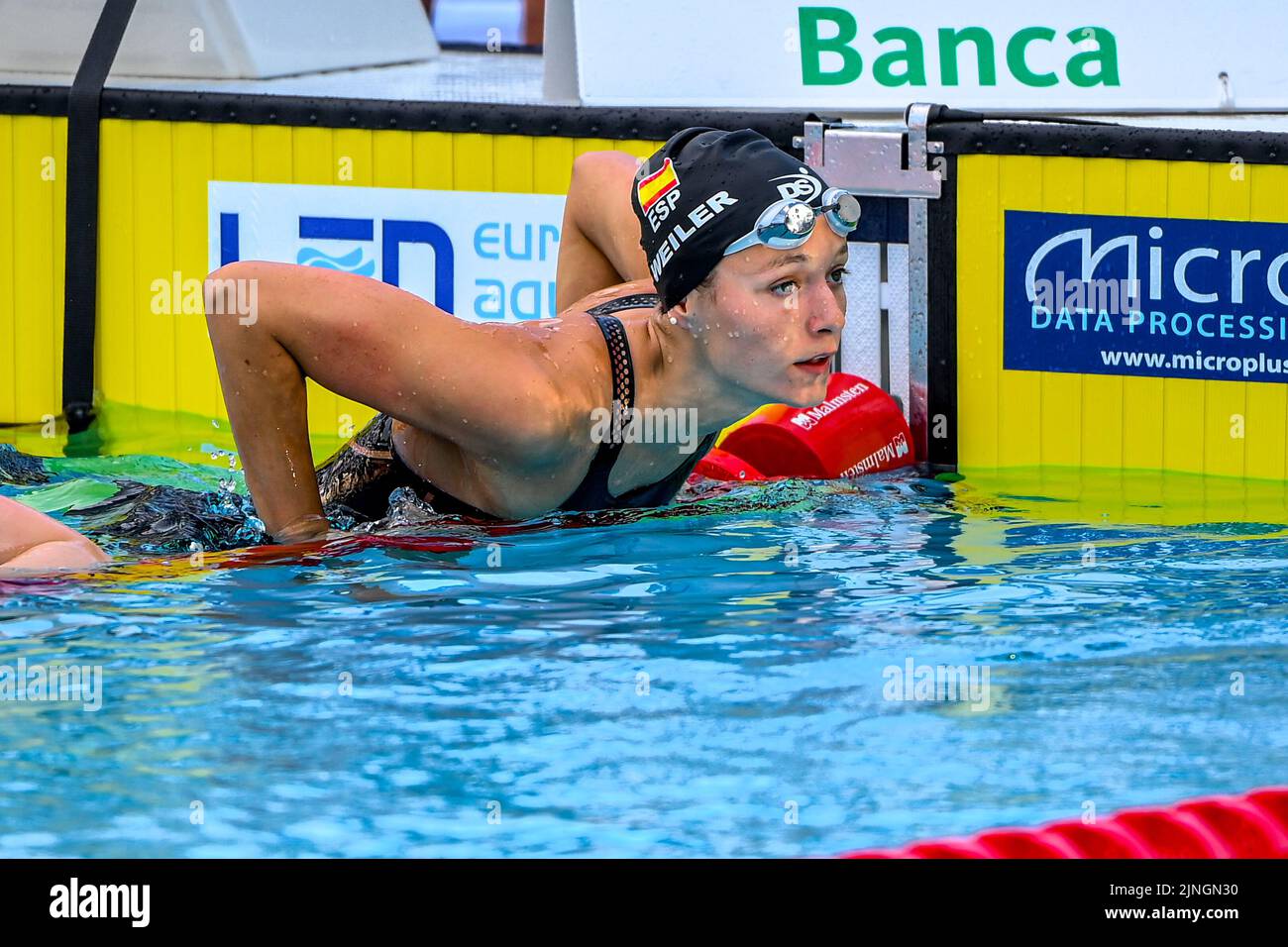 ROME, ITALIE - AOÛT 11: Carmen Weiler Sastre d'Espagne en compétition pendant la demi-finale des femmes BackStroke 200m à l'Aquatics européen Roma 2022 au Stadio del Nuoto on 11 août 2022 à Rome, Italie (photo par Nikola Krstic/Orange Pictures) Banque D'Images