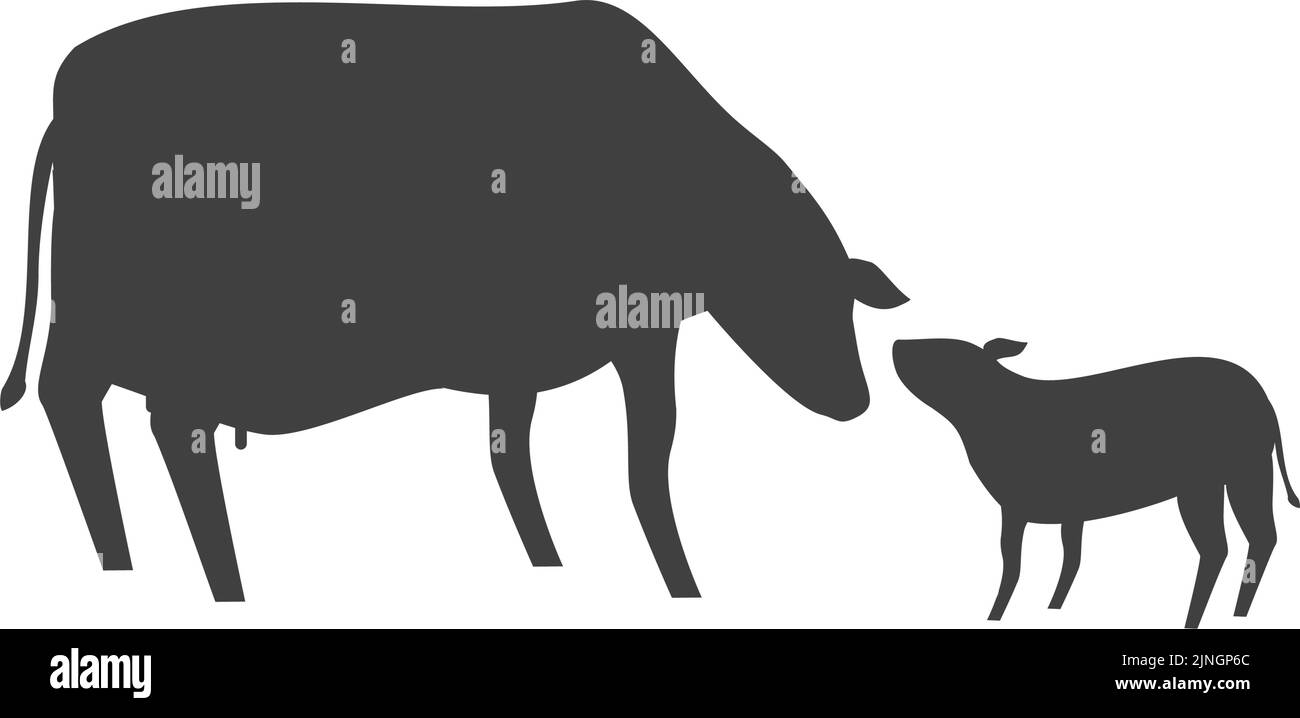Illustration de la silhouette de la vache mère et du veau Illustration de Vecteur