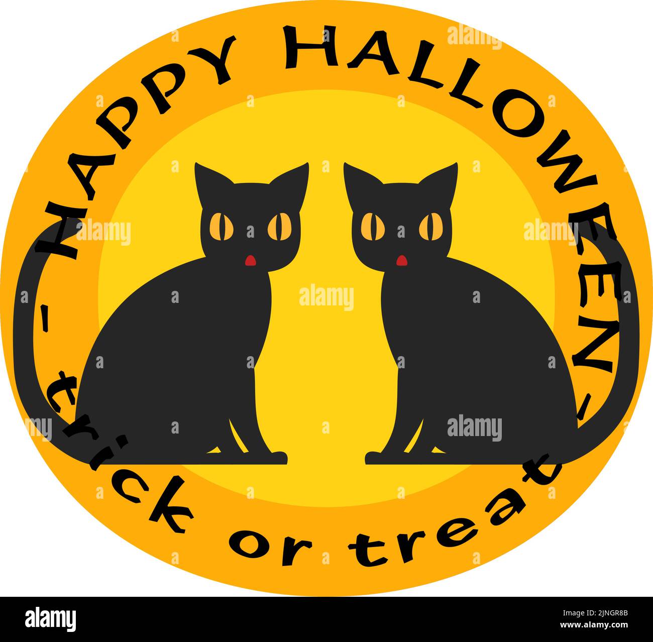 Icône orange Halloween, illustration de deux chats noirs dans l'illustration vectorielle miroir Illustration de Vecteur