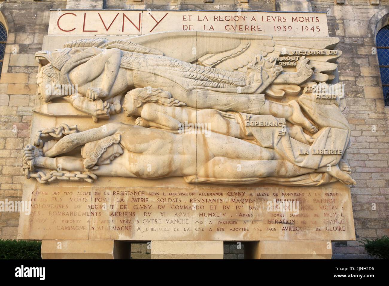 Victoire Ailée. Monument aux morts inauguré par le général Jean de Lattre-de-Tassigny, François Mitterrand et Charles Pleindoux le 16 août 1948. Secon Banque D'Images