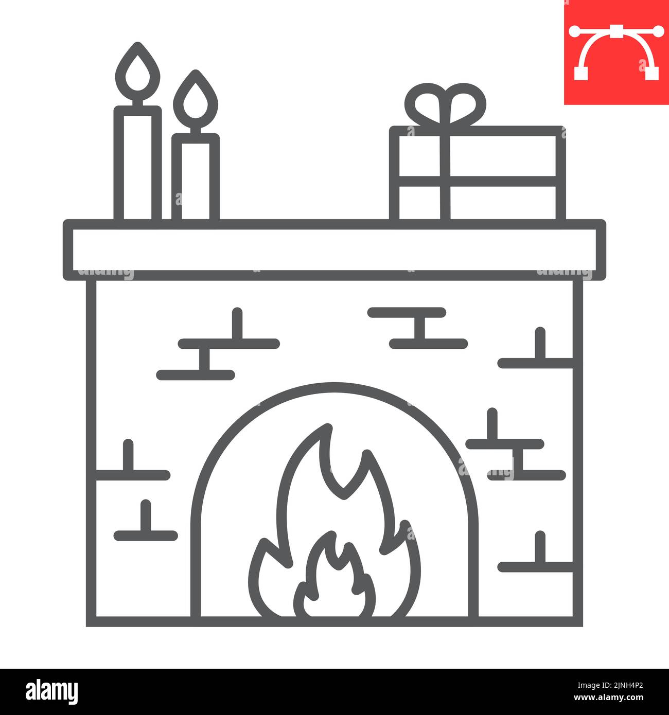 Icône de ligne de cheminée de Noël, Noël et intérieur, icône de vecteur de cheminée, graphiques de vecteur, signe de contour modifiable de trait, eps 10. Illustration de Vecteur