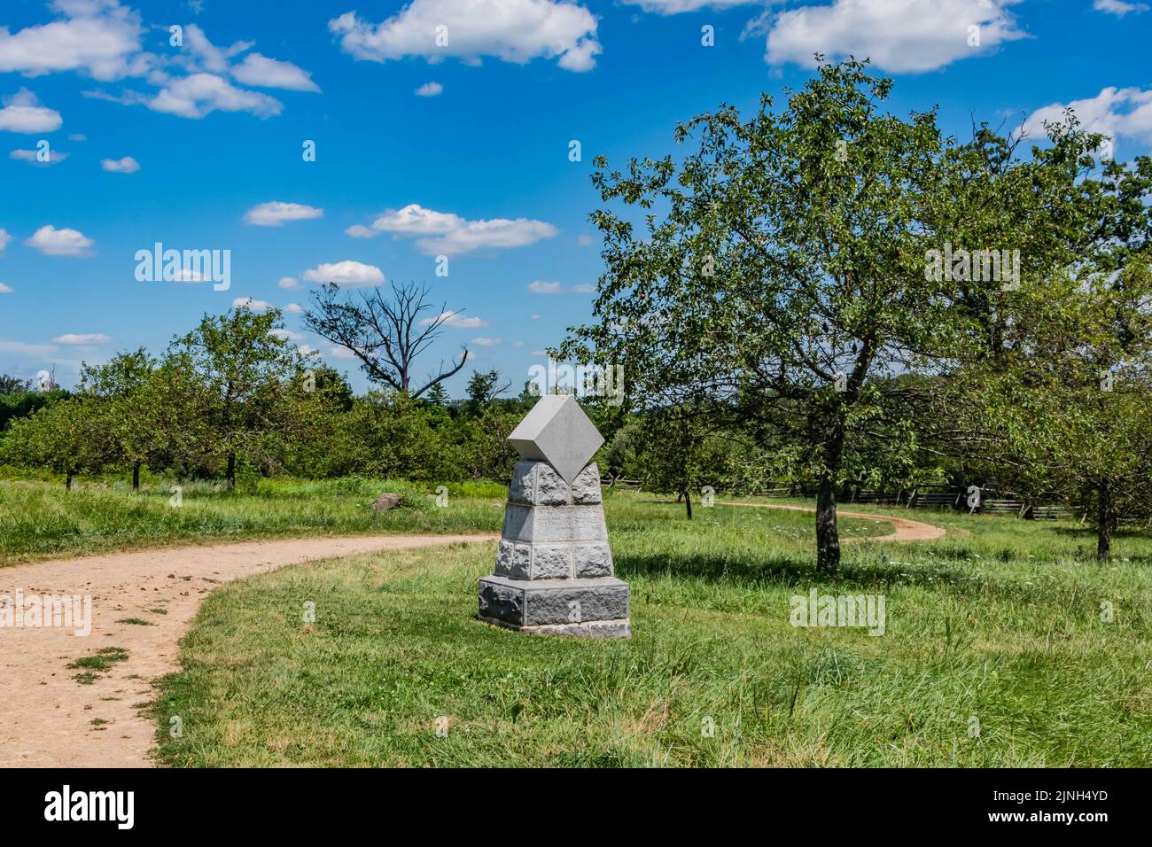 DaN Sickles Wining site, Trostle Farm, Gettysburg National Milotary Park, Pennsylvanie, États-Unis Banque D'Images