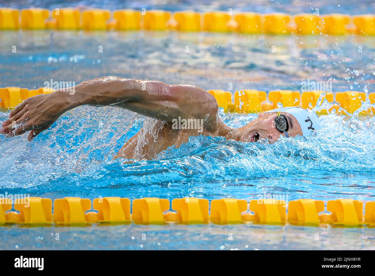 ROME, ITALIE - AOÛT 11 : Enzo Tesic de France lors de la finale 4x 200m des hommes acrobatiques à l'Aquatics européen Roma 2022 au Stadio del Nuoto on 11 août 2022 à Rome, Italie (photo de Nikola Krstic/Orange Pictures) Banque D'Images