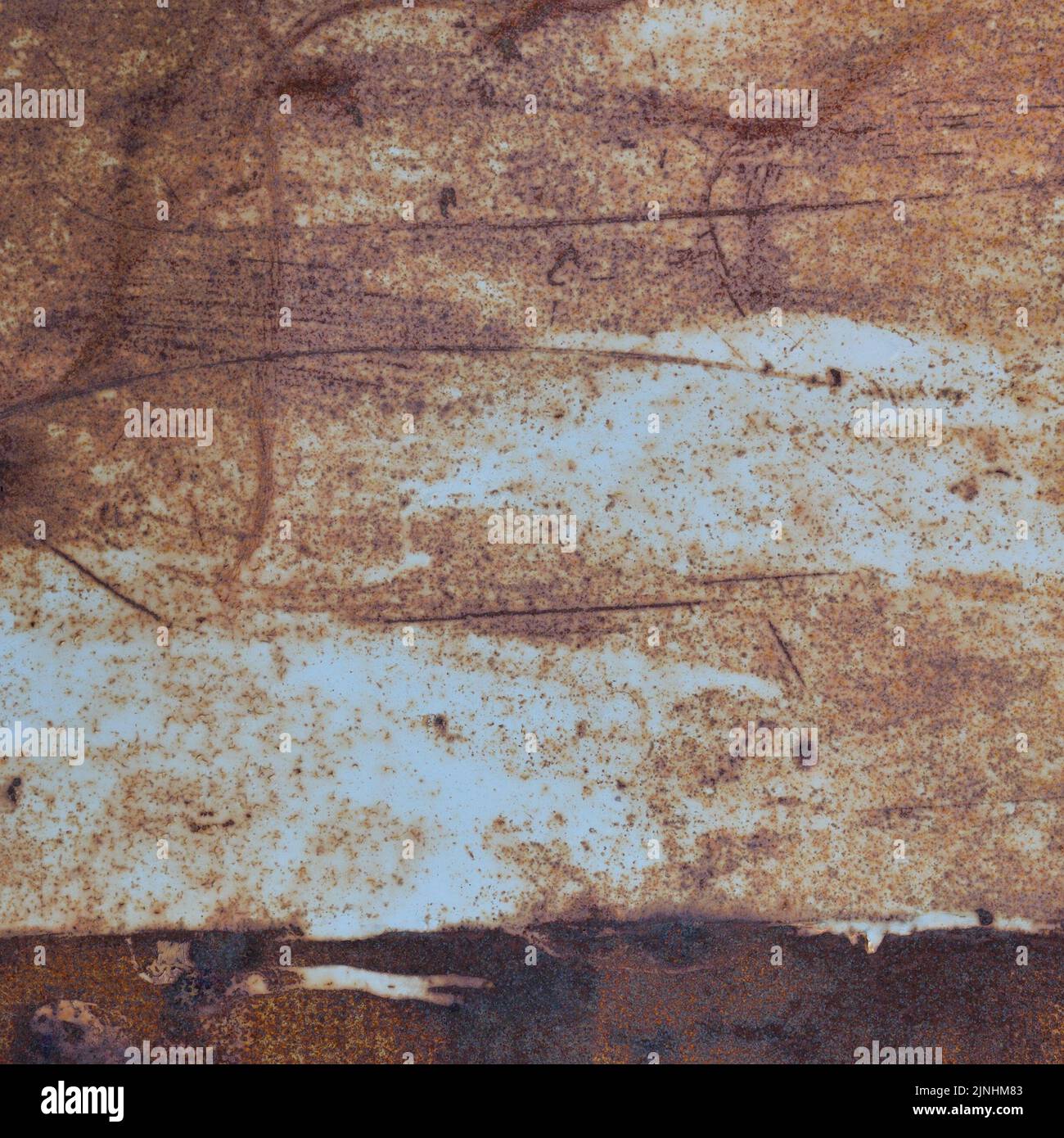 Vieux bleu clair peint gris rouille rustique rouille fer cadre métal texture fond horizontal vieilli endommagé cadre rayé peinture unie Banque D'Images