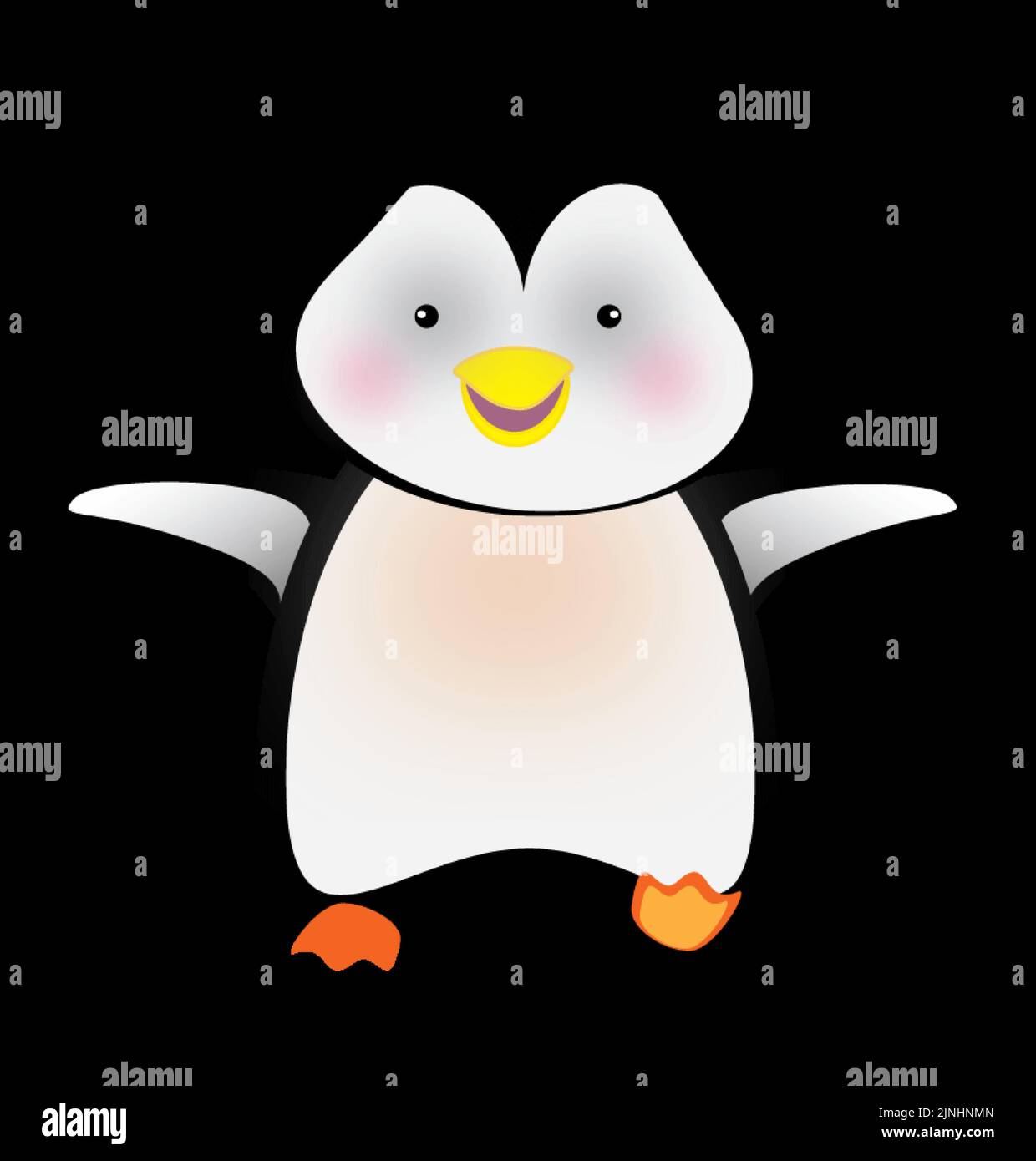 Un joli pingouin avec une expression du visage heureuse isolé sur un fond sombre Illustration de Vecteur