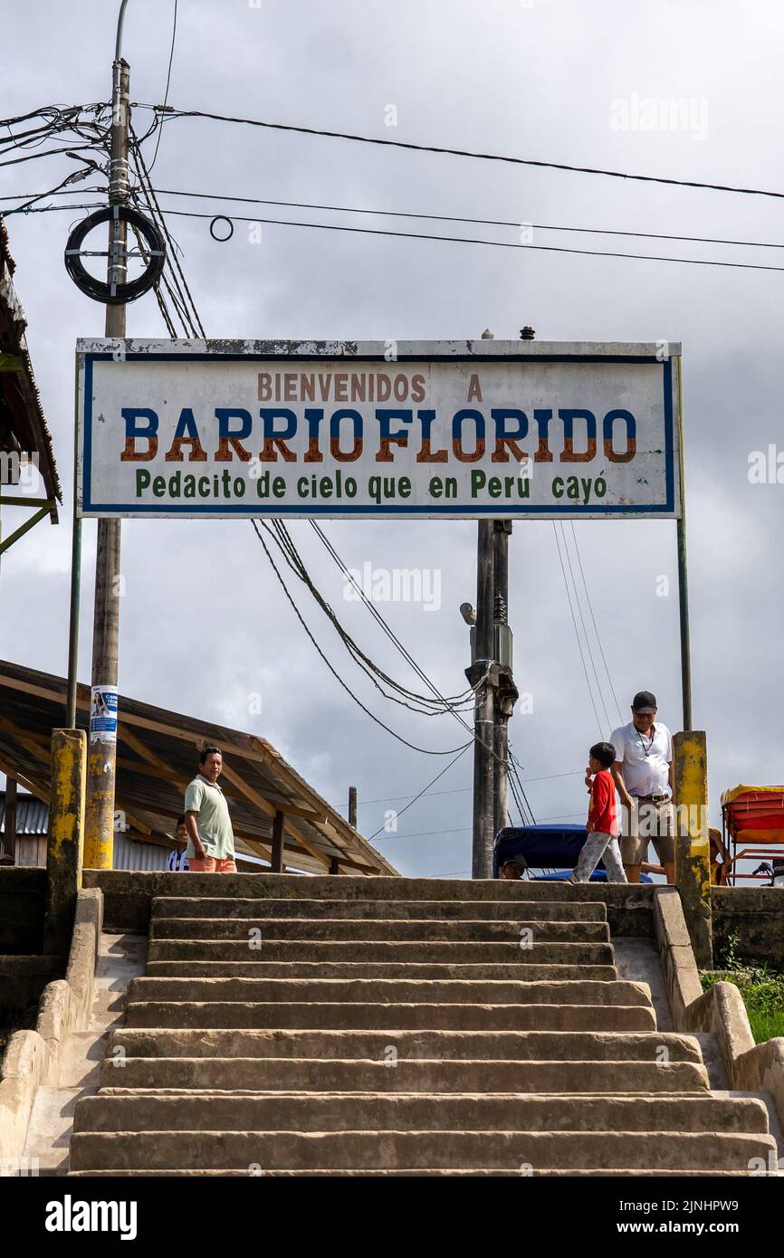 L'entrée du port de Barrio Florido, près d'Iquitos, Pérou Banque D'Images