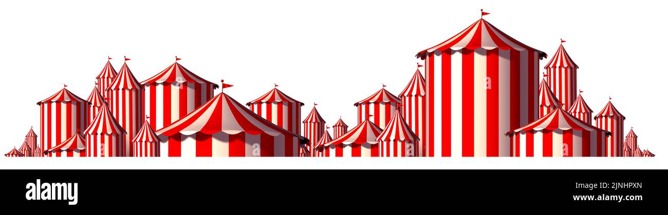 Décor horizontal de cirque et fond de festival avec espace vide comme une grande tente de haut carnaval amusant et icône de divertissement pour une fête théâtrale. Banque D'Images