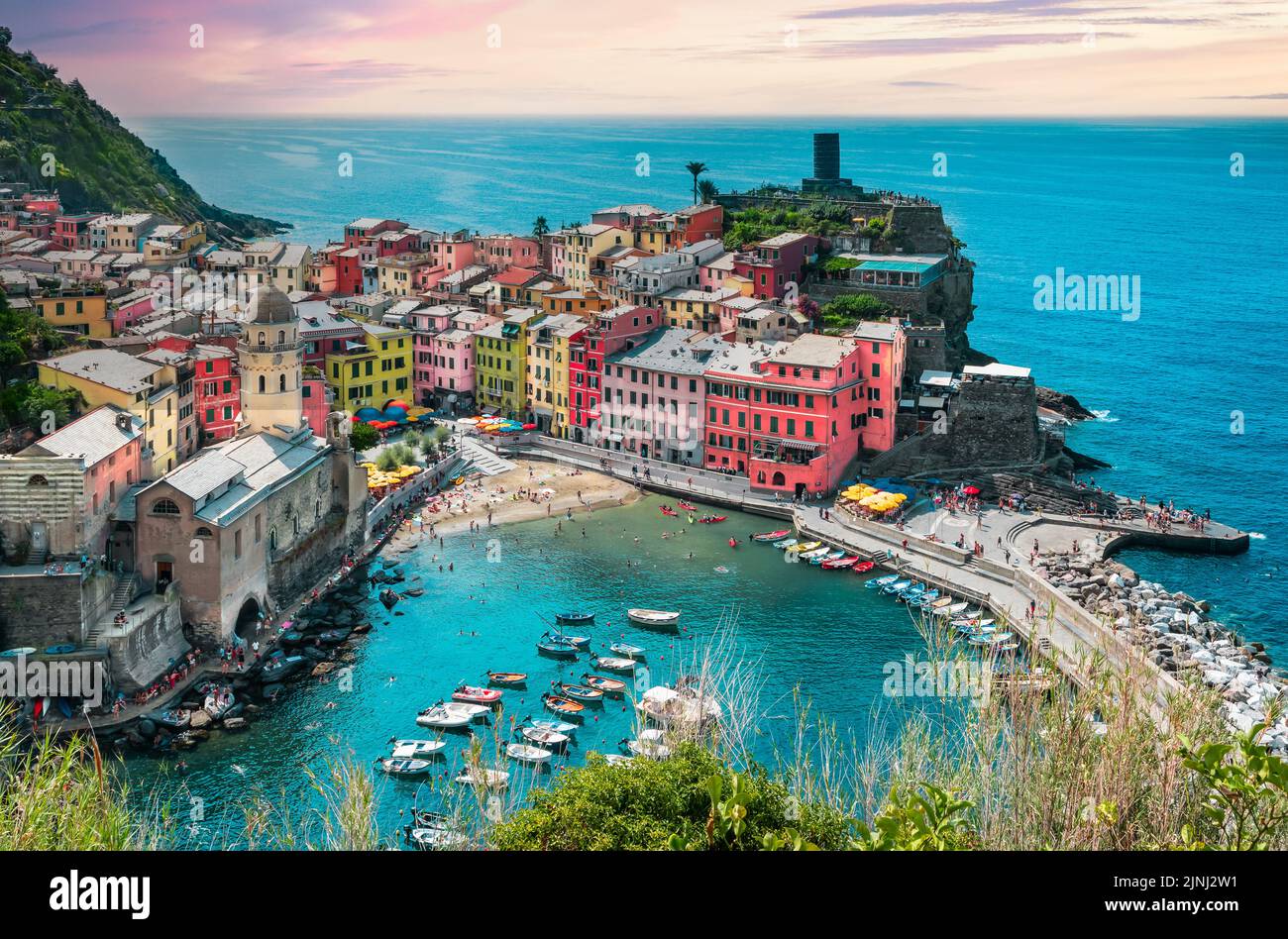 Vernazza Cinque Terre village, Italie. Banque D'Images