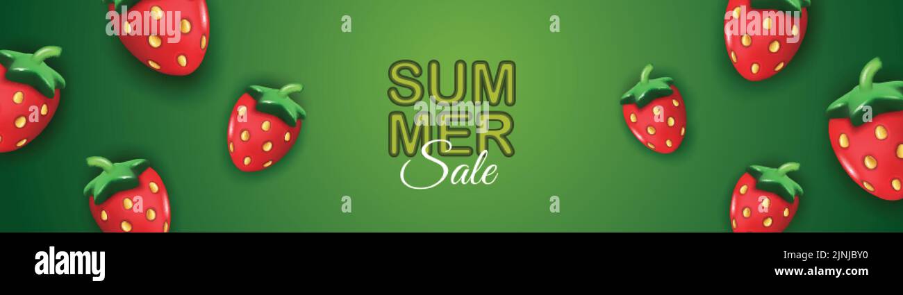 Arrière-plan d'été avec fraise. Bannière, promotion de boutique, design de vente. Vecteur 3D réaliste Illustration de Vecteur