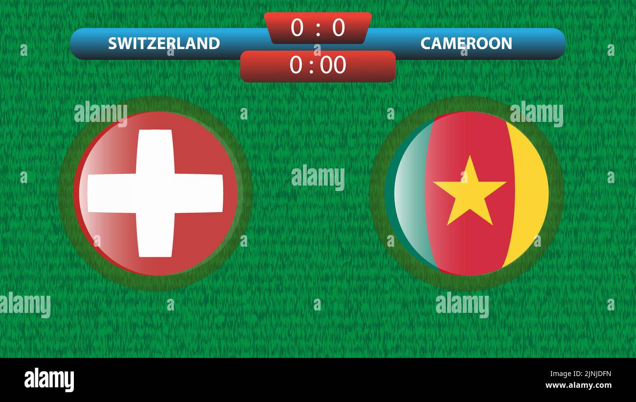 Modèle de tableau de bord entre la Suisse et le Cameroun pour le tournoi de football 2022 au Qatar. Regrouper Une correspondance. Illustration vectorielle. Modèle sport. Illustration de Vecteur