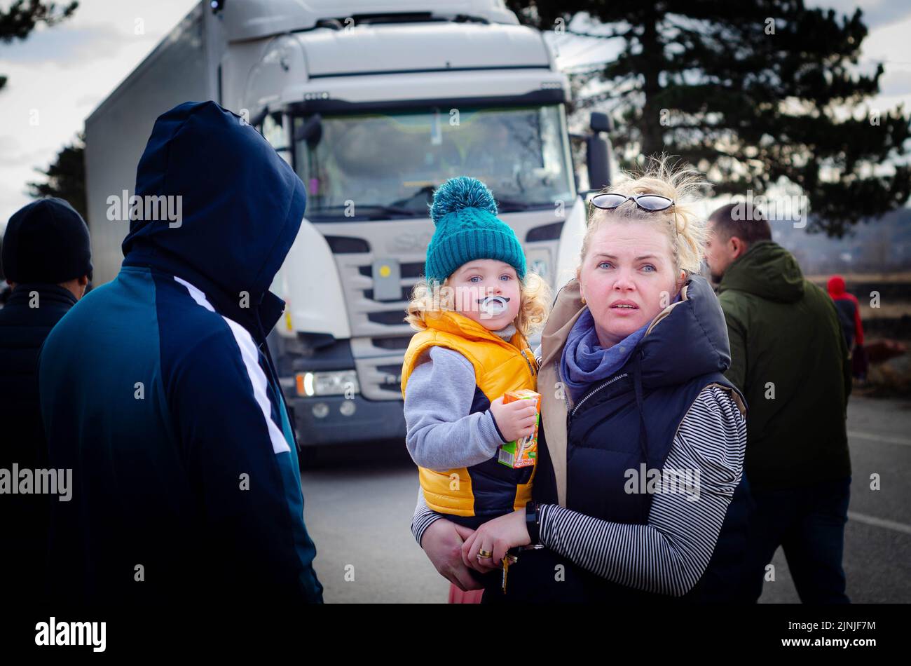 SIRET Border, Roumanie - 02 mars 2022: Ukrainian Refuses photo éditoriale - stock image Banque D'Images