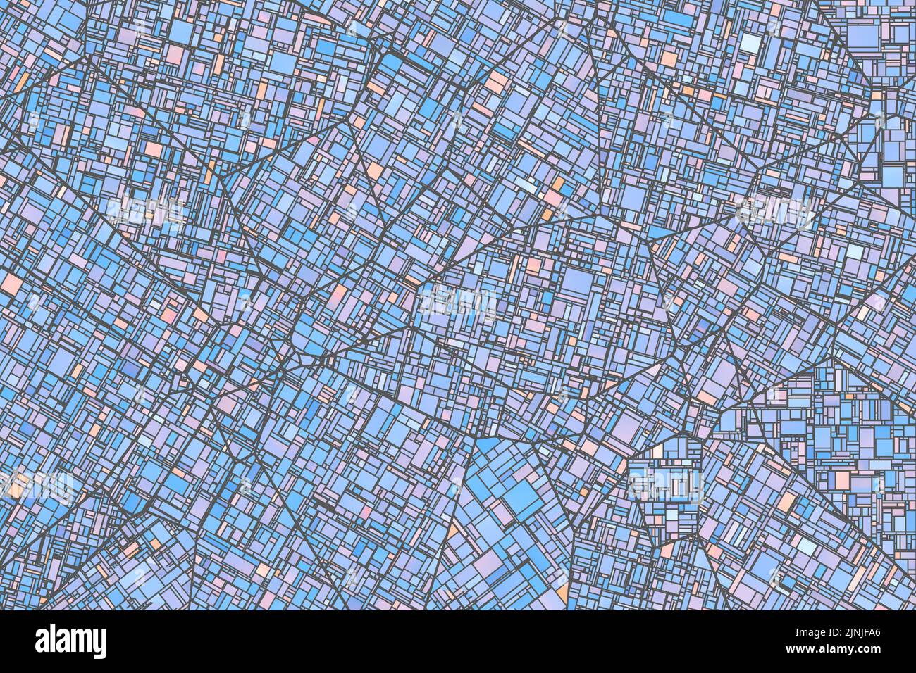 Motif en arrière-plan stylisé en fausse citymap. Style Frank Lloyd Wright ou vitrail lorsqu'il est agrandi. Illustration gris, bleu, pincements doux. Illustration de Vecteur