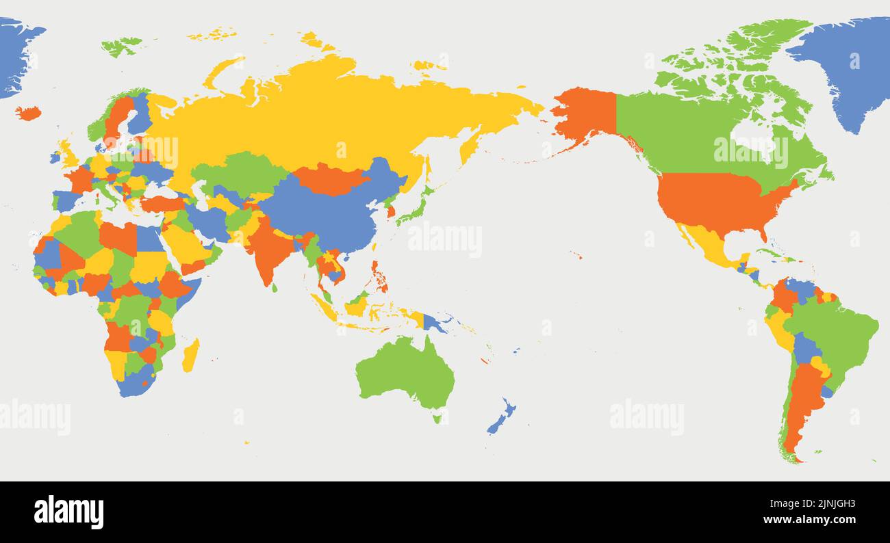 Carte du monde - centrée sur l'Asie, l'Australie et l'océan Pacifique Illustration de Vecteur