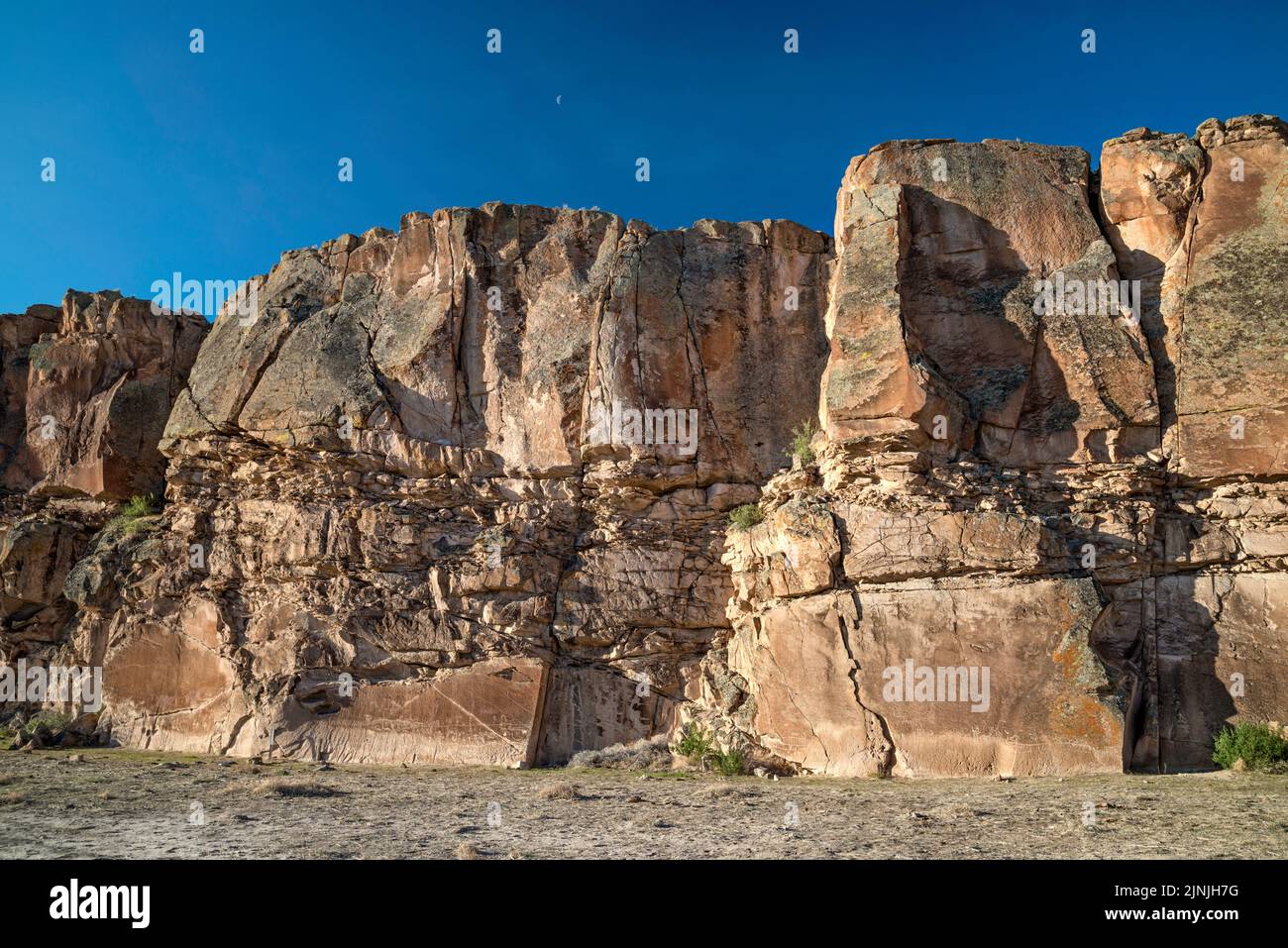 Site de Petroglyph à Tuff falaises, quartier archéologique de White River Narrows, Valley of faces, Basin and Range National Monument, Nevada, Etats-Unis Banque D'Images