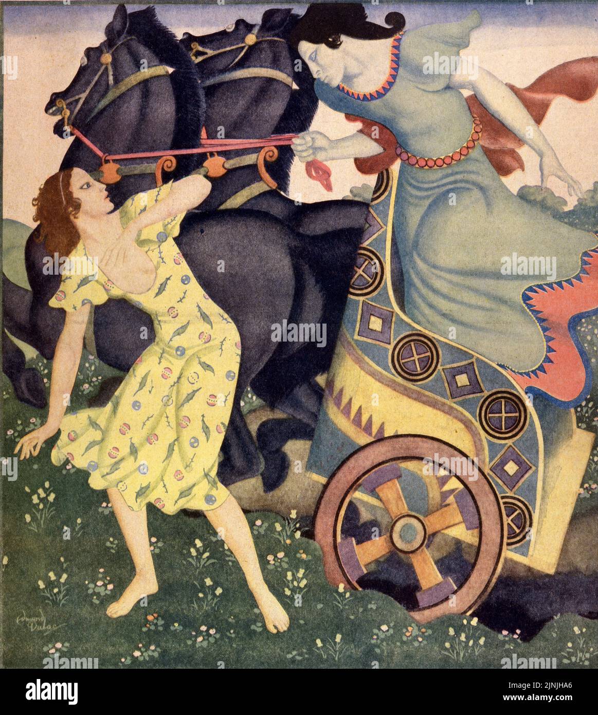 « Persephone and Pluton » a publié 5 avril 1931 dans le magazine American Weekly peint par Edmund Dulac pour « Love Stories the Ancients crues in ». Banque D'Images