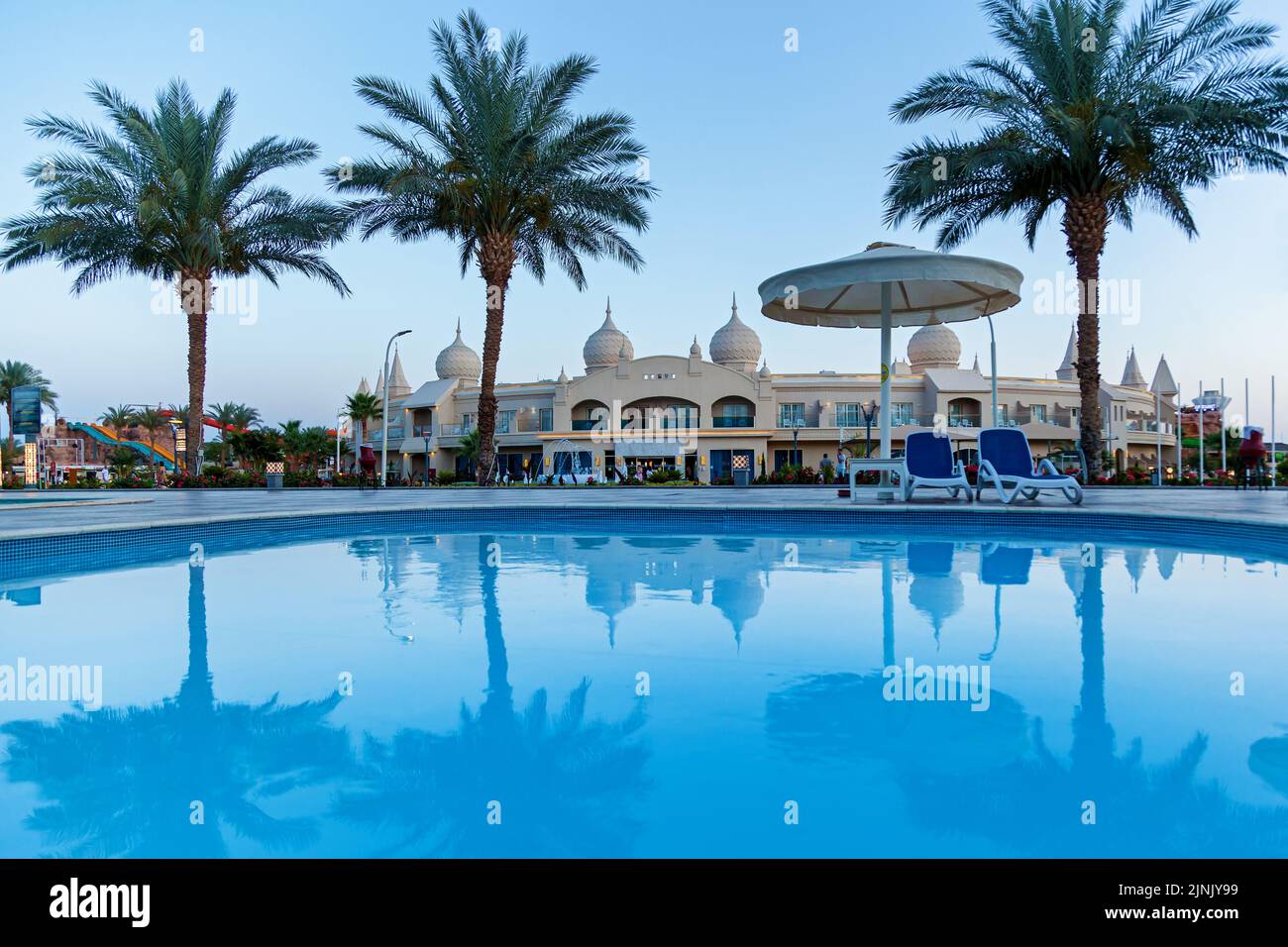 Egypte, Charm el-Cheikh 01 mai 2019 : réception de l'hôtel Albatros Aqua Blu, architecture de l'hôtel de style oriental. Banque D'Images
