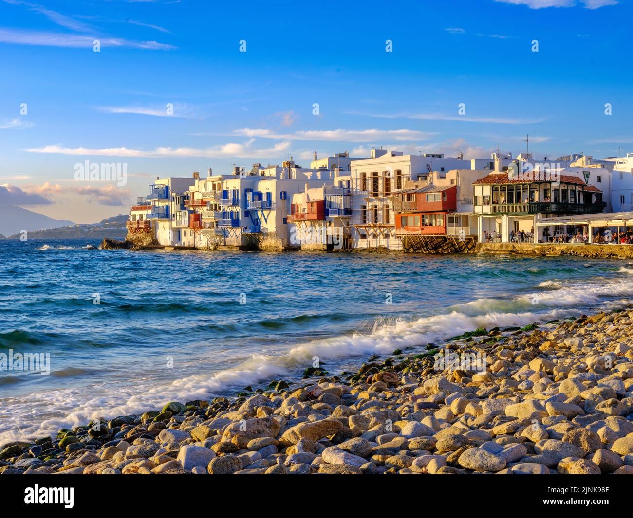 Coucher de soleil Mykonos, petite île des Cyclades de Venise, Grèce, Europe Mer Egéé, Méditerranée Banque D'Images