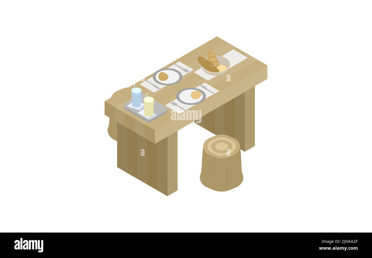 Siège de table avec pain isométrique Illustration de Vecteur