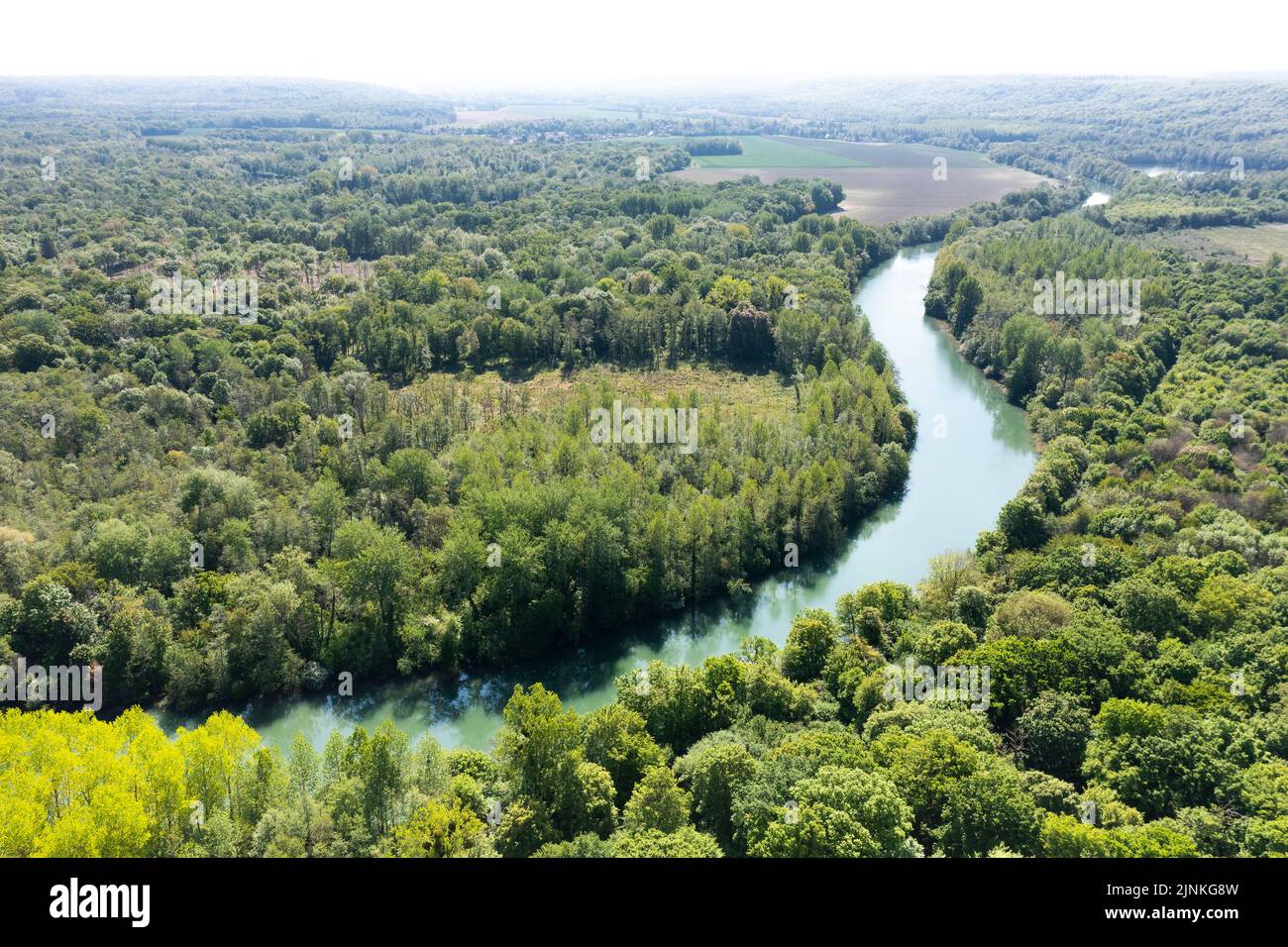 France, Oise, Picardie, Compiegne, Forêt de Compiegne, Rivière Aisne (vue aérienne) // France, Oise (60), Picardie, Compiegne, Forê Banque D'Images