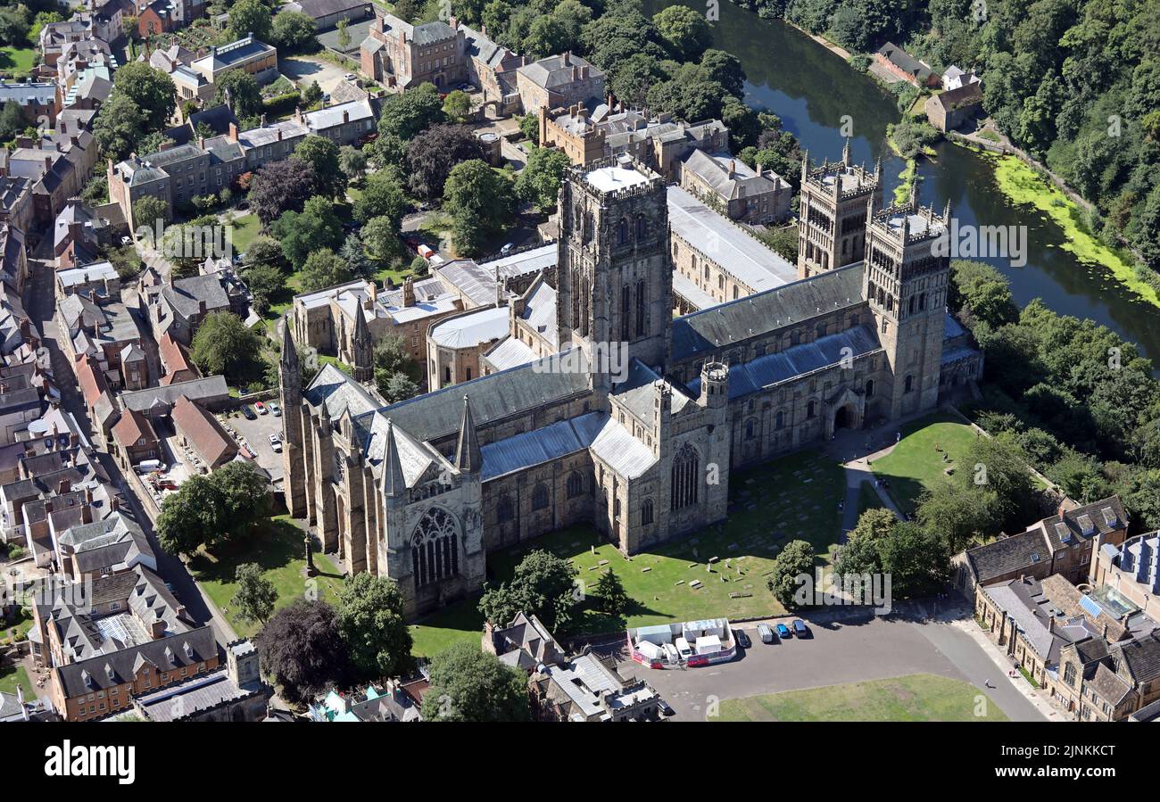 Vue aérienne de la cathédrale de Durham, comté de Durham Banque D'Images