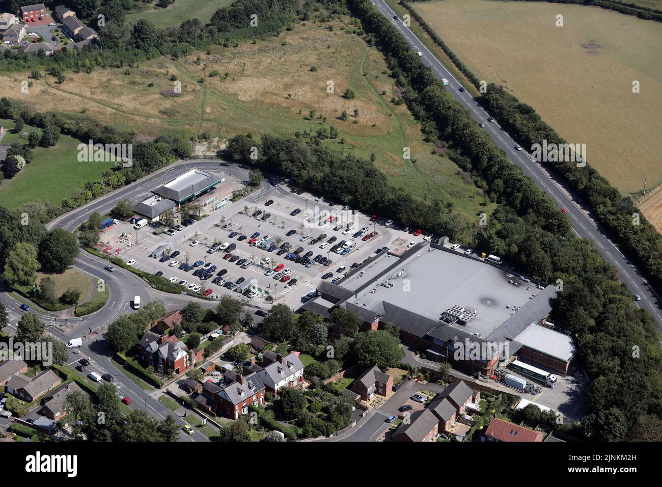 Vue aérienne du supermarché Morrisons à Ripon, dans le North Yorkshire Banque D'Images