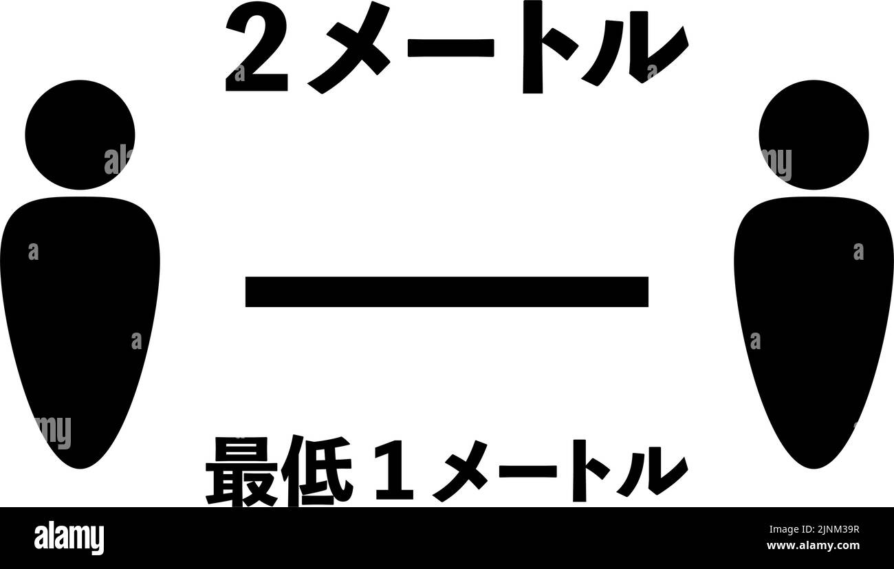 Simple icône illustration de la distance sociale -Traduction: 2 mètres, minimum 1 mètres Illustration de Vecteur