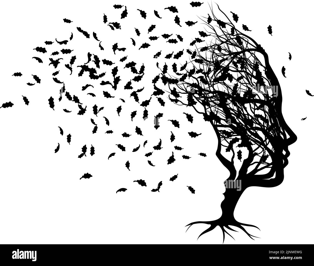 Illusion optique mère femme et enfant visages d'arbre Illustration de Vecteur