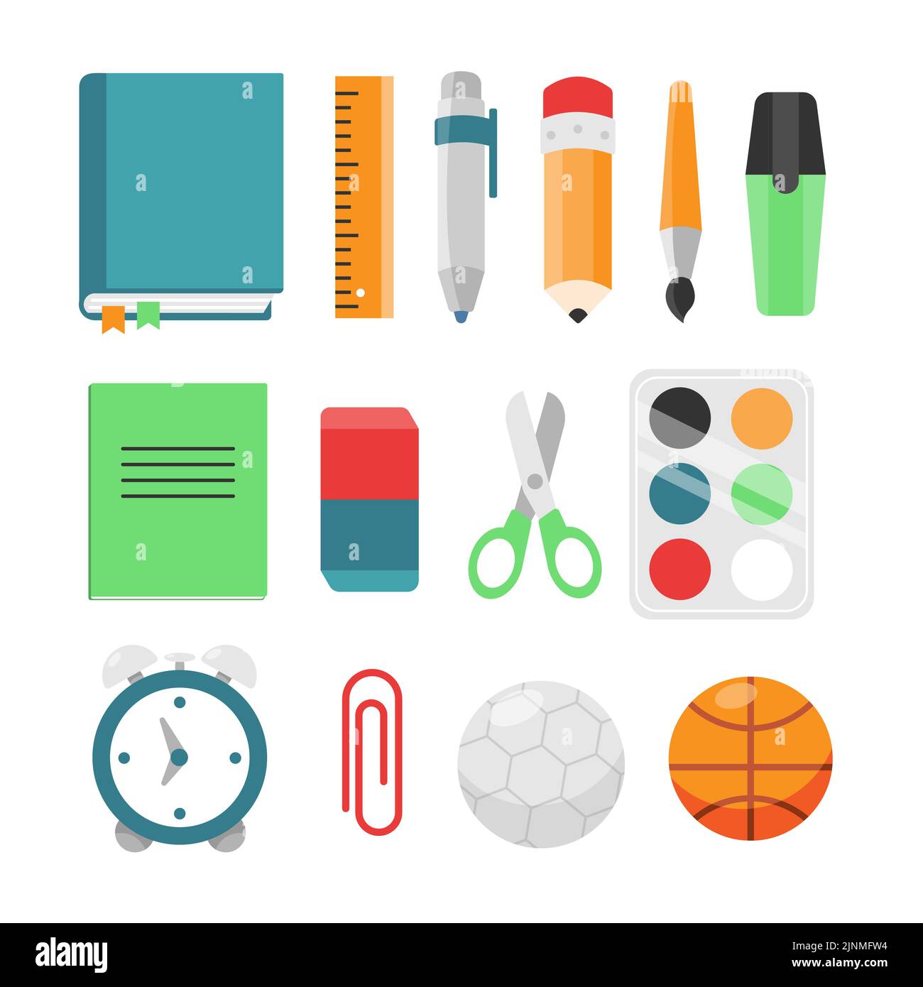 Articles de retour à l'école ensemble isolé sur fond blanc. Équipement d'espace de travail éducatif Illustration de Vecteur