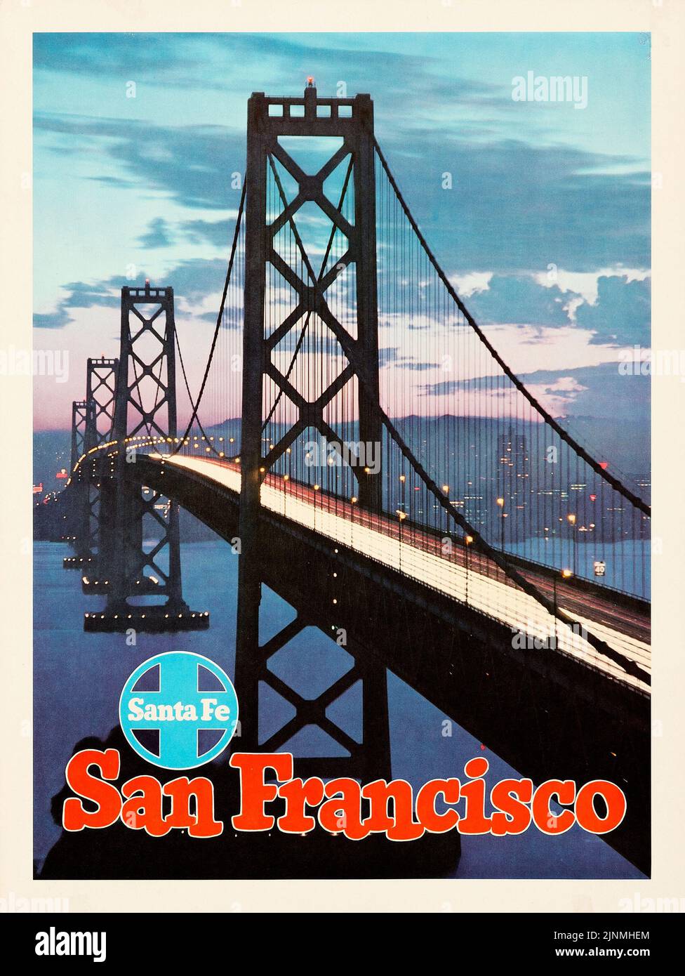 Affiche du chemin de fer de Santa Fe de San Francisco (c. Langlais). L'exploit de poster de voyage. Le pont de la baie d'Oakland Banque D'Images