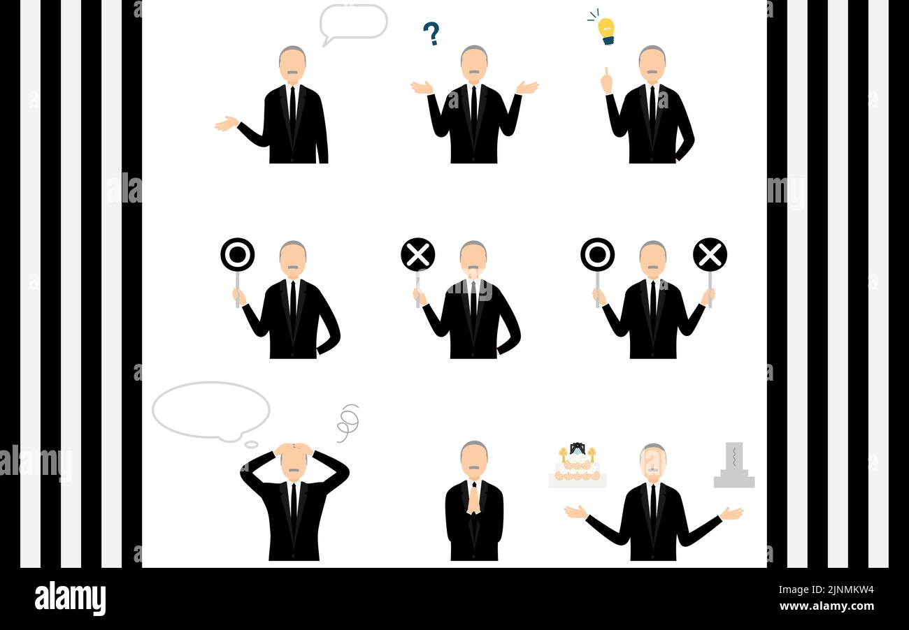 Pose set pour hommes âgés en deuil, 9 poses Illustration de Vecteur