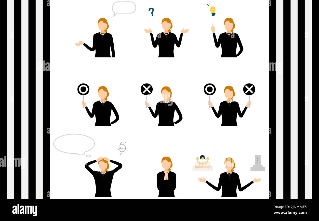 Posez pour les femmes âgées en deuil, 9 poses Illustration de Vecteur