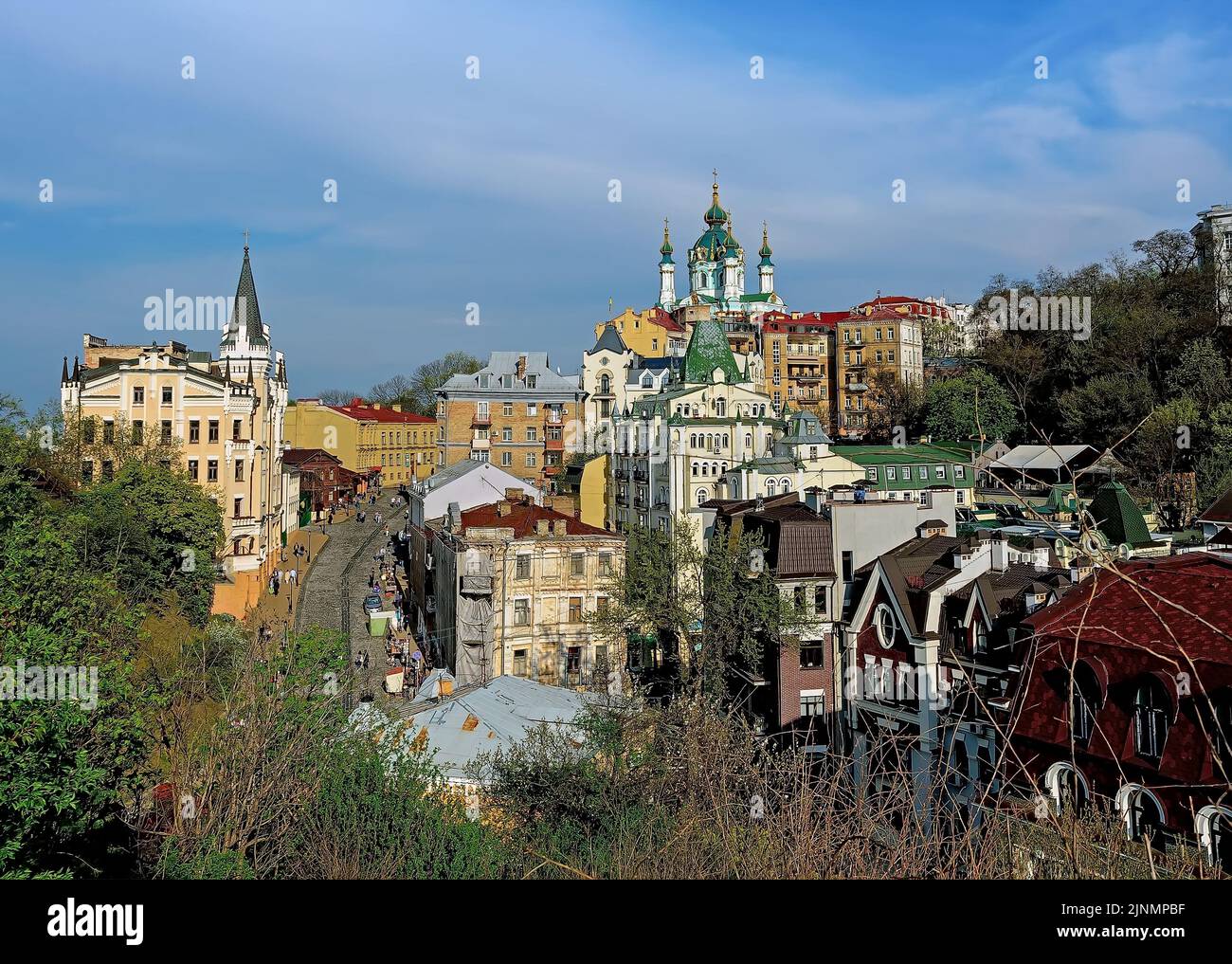 Paysage urbain de la descente Andriyivskyy à Kiev, Ukraine Banque D'Images