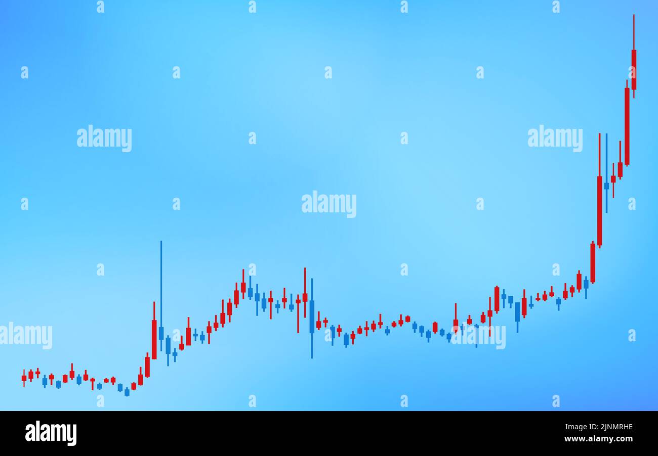 Tableaux de chandeliers utilisés pour les actions, le Forex et les crypto-monnaies, en hausse, fond bleu Illustration de Vecteur