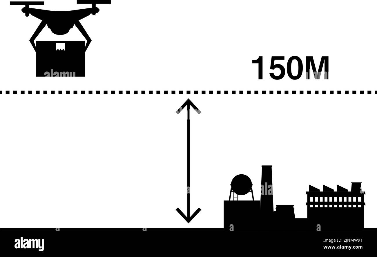 La législation des drones, une icône simple montrant la limite de vol maximale de 150 mètres Illustration de Vecteur