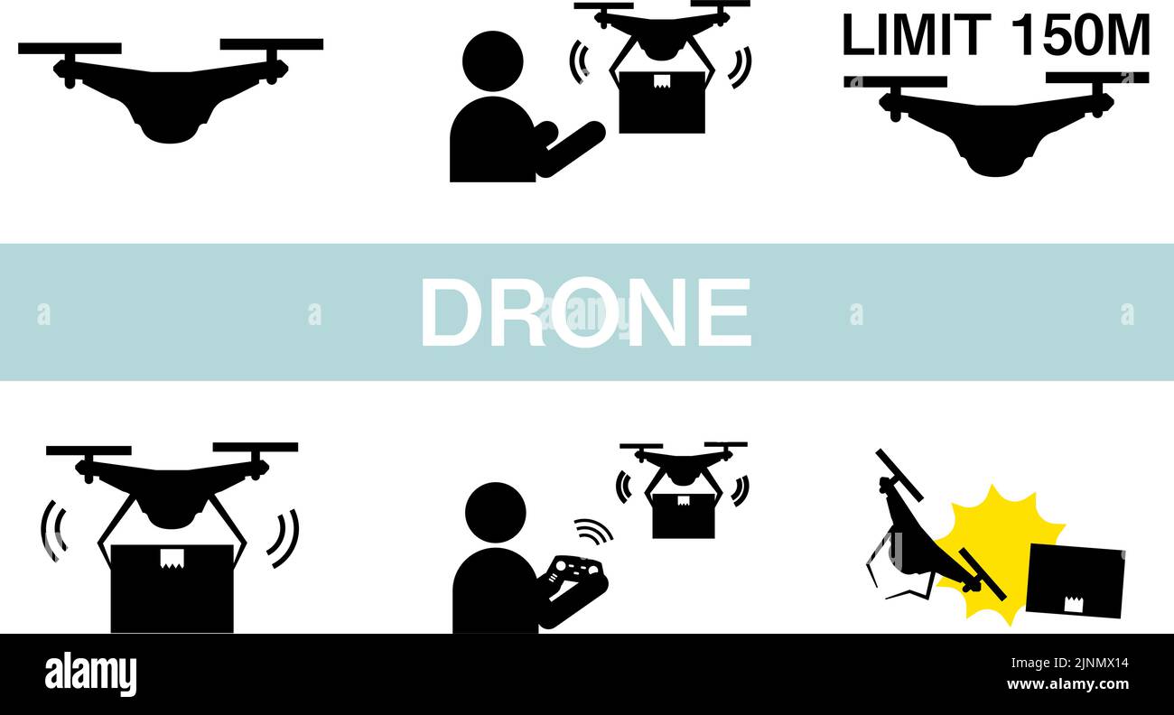 Jeu d'icônes simple montrant le vol de drone, le transport, l'accident, etc Illustration de Vecteur