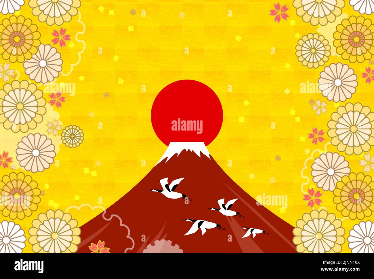 Carte du nouvel an, grue, Fuji rouge et fleur de prune, 2022 Illustration de Vecteur