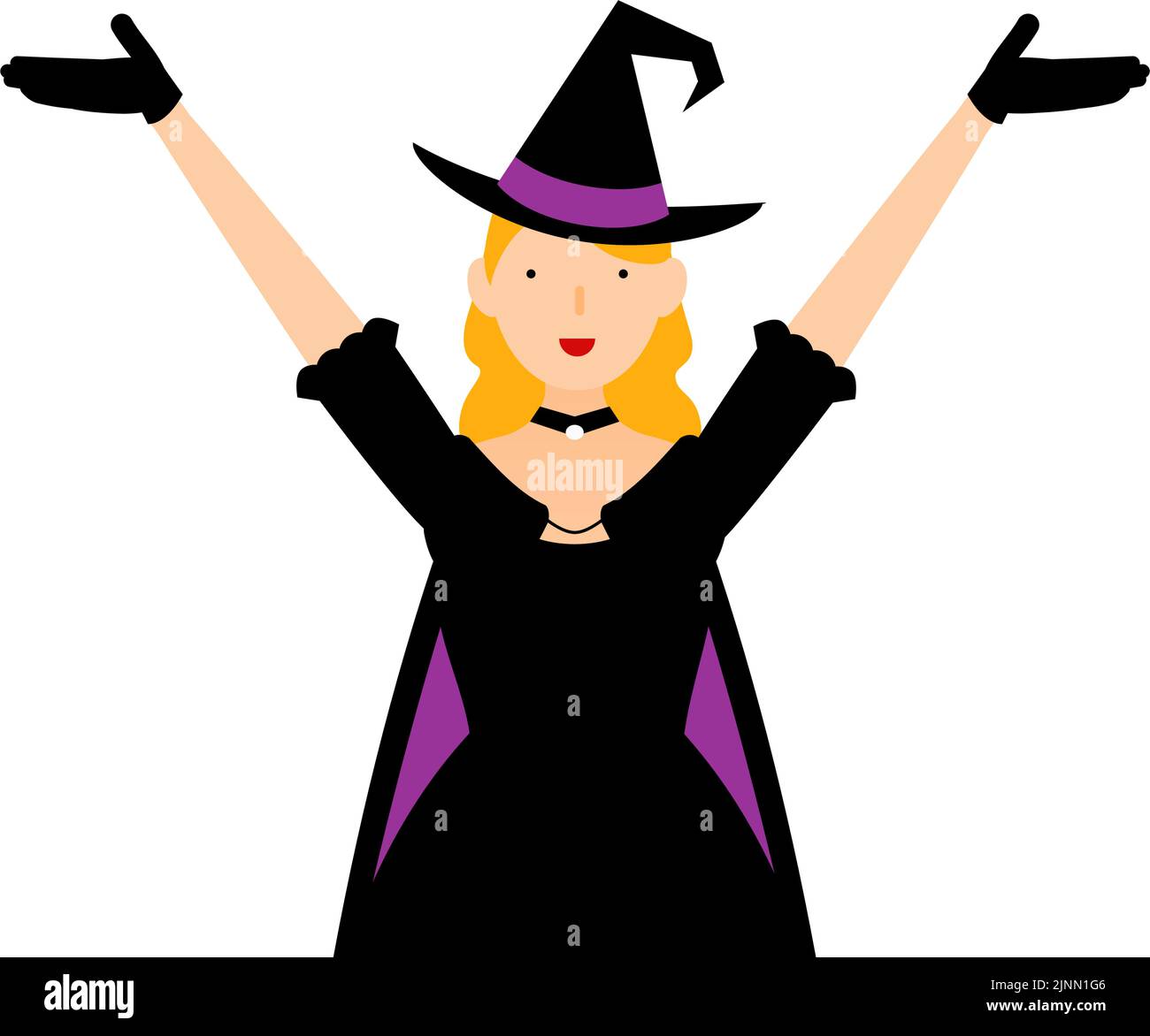 Costume d'Halloween, femme dans la posture de sorcière avec les bras levés Illustration de Vecteur