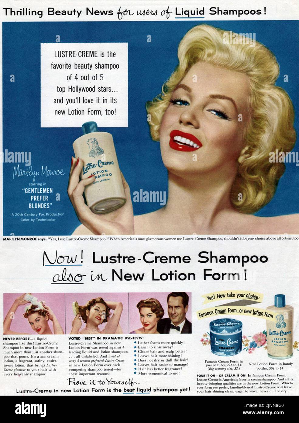 Marilyn Monroe dans une publicité de shampooing Lustre-crème de 1953 Banque D'Images