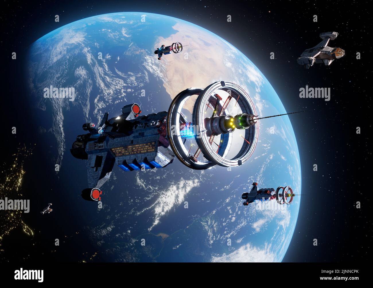 Les vaisseaux spatiaux quittent la Terre pour les étoiles Banque D'Images
