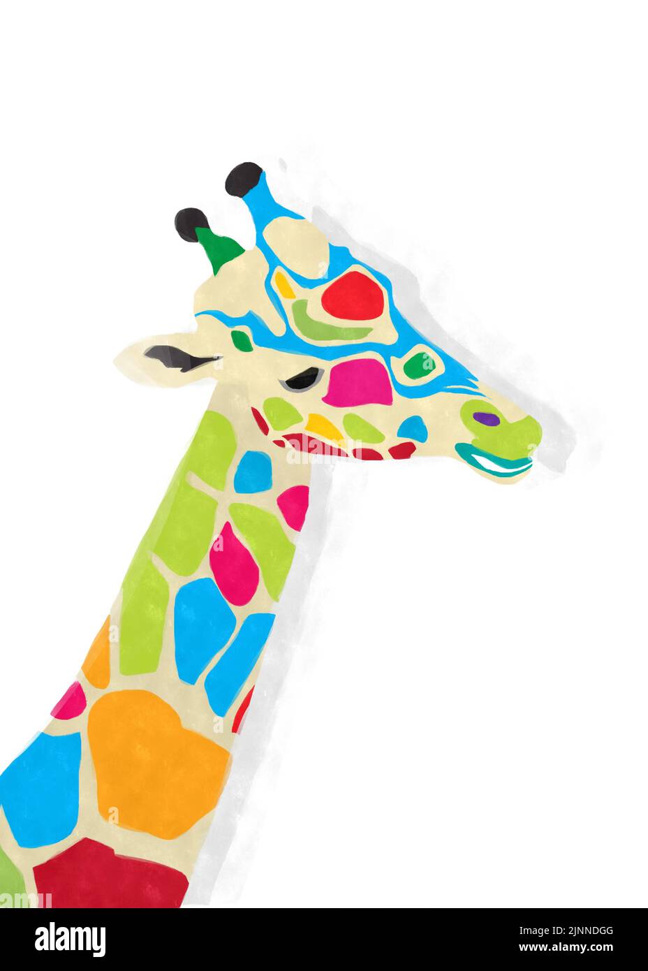 Dessin aquarelle d'une girafe colorée sur fond blanc Banque D'Images
