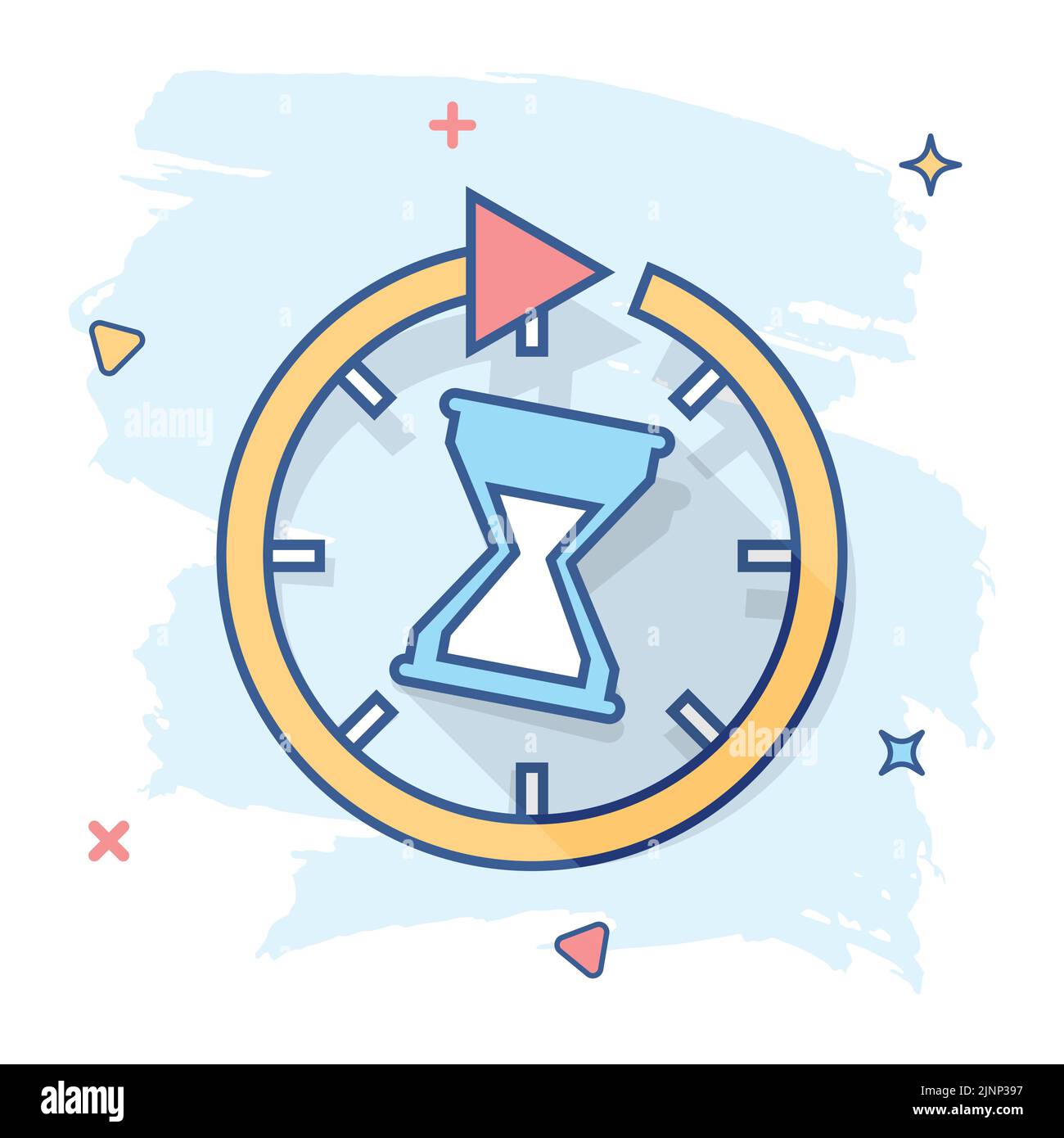 Cartoon Vector icône heure dans le style comique. Signe Hourglass illustration pictogramme. Affaires horloge sablier effet splash concept. Illustration de Vecteur