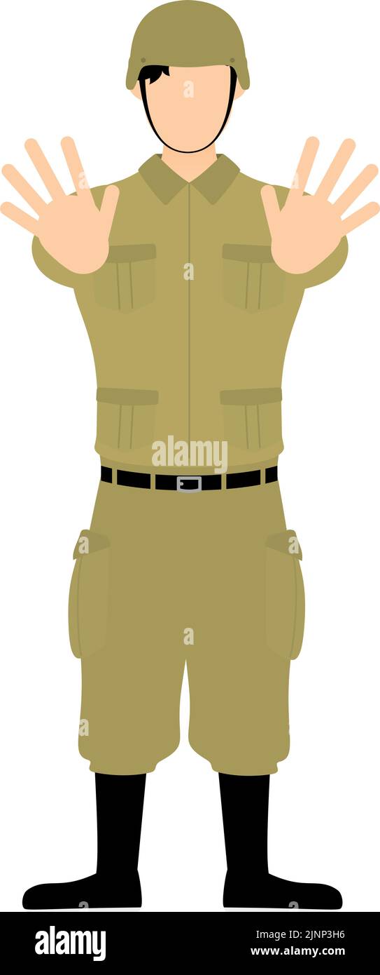 Posture du soldat, arrêtez-vous ! Sortez vos mains devant vous. Illustration de Vecteur