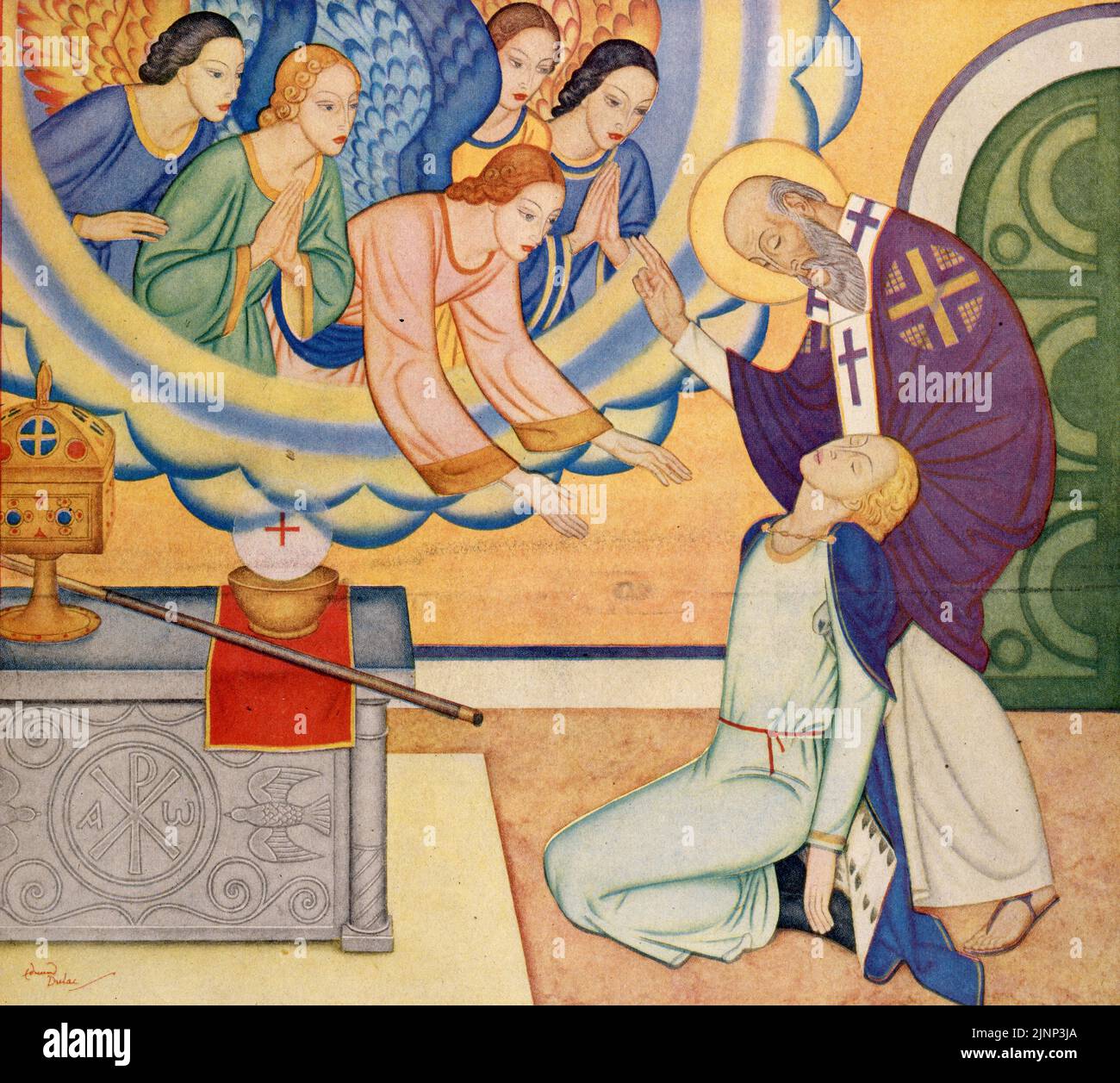 'Le conte de Sir Galahad et sa quête pour le Sangreal 'publié le 25 février 1940 dans le magazine American Weekly peint par Edmund Dulac. Banque D'Images