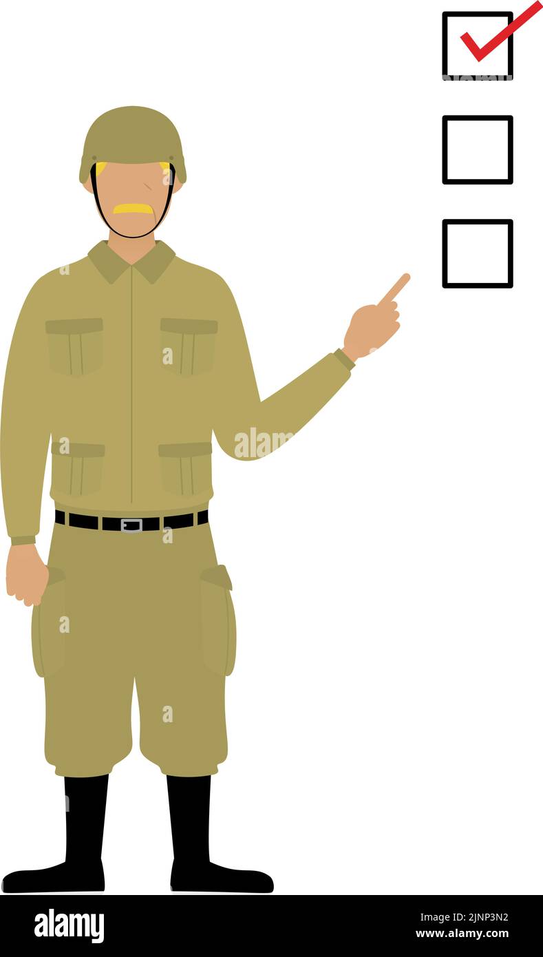 Posture du soldat masculin senior, pointant vers une liste de contrôle Illustration de Vecteur