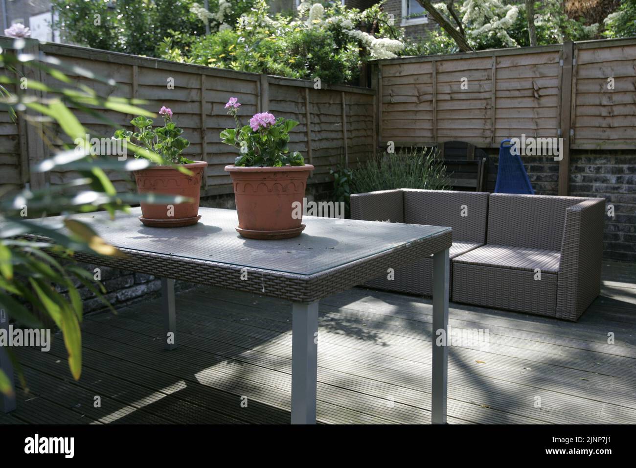 Jardin. terrasse et espace extérieur avec jardinières et pots. londres Banque D'Images