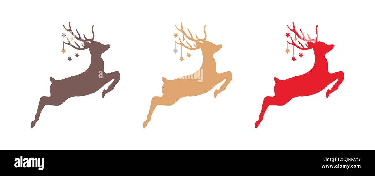 ensemble de cerfs de noël sautant avec étoiles isolées sur blanc Illustration de Vecteur