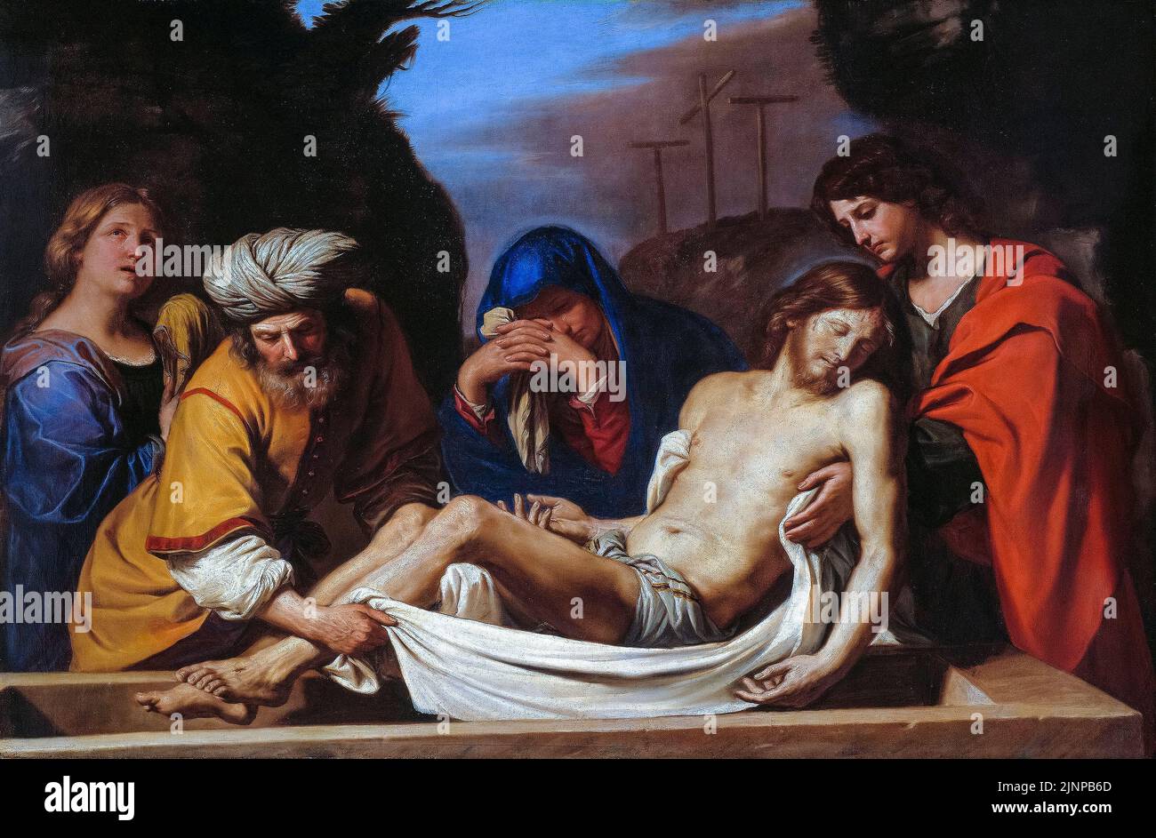 L'Entombment, peinture dans l'huile sur toile par Giovanni Francesco Barbieri appelé Guercino, vers 1656 Banque D'Images
