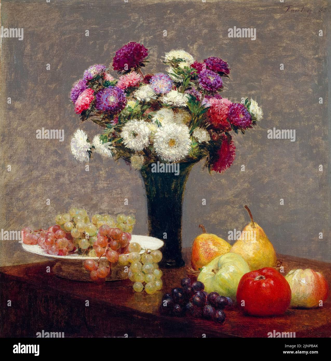 Henri Fantin Latour peinture de la vie, Asters et fruits sur une table, huile sur toile, 1868 Banque D'Images