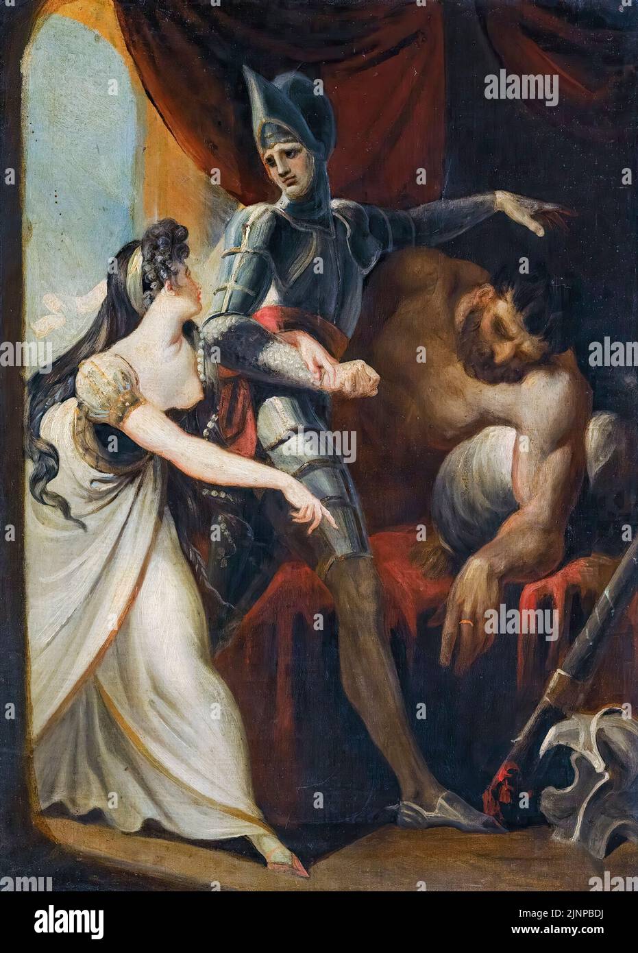 Henry Fuseli, Hüon sauvant Angela, du géant Angulaffer, de, Oberon de Wieland, peinture à l'huile sur toile, avant 1825 Banque D'Images